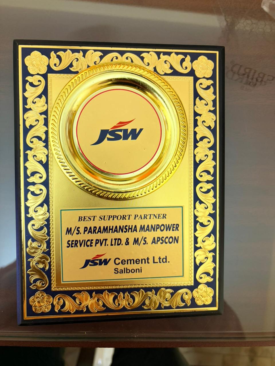 Best Support Partner Award from JSW Cement Ltd.